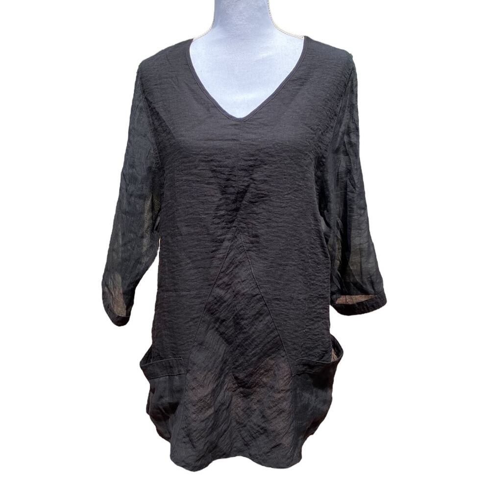 Soft Surroundings Tunic Blouse Black Long Sleeve Women's Size Extra Small